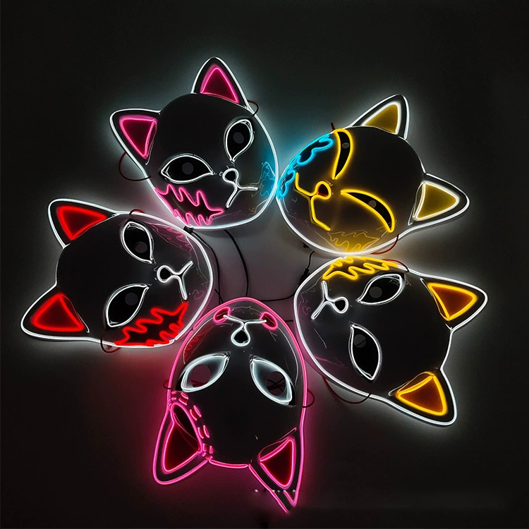 Led Purge Mask Halloween - Japanische Anime Dämonenfuchs-Maske Cosplay Sabito Makomo