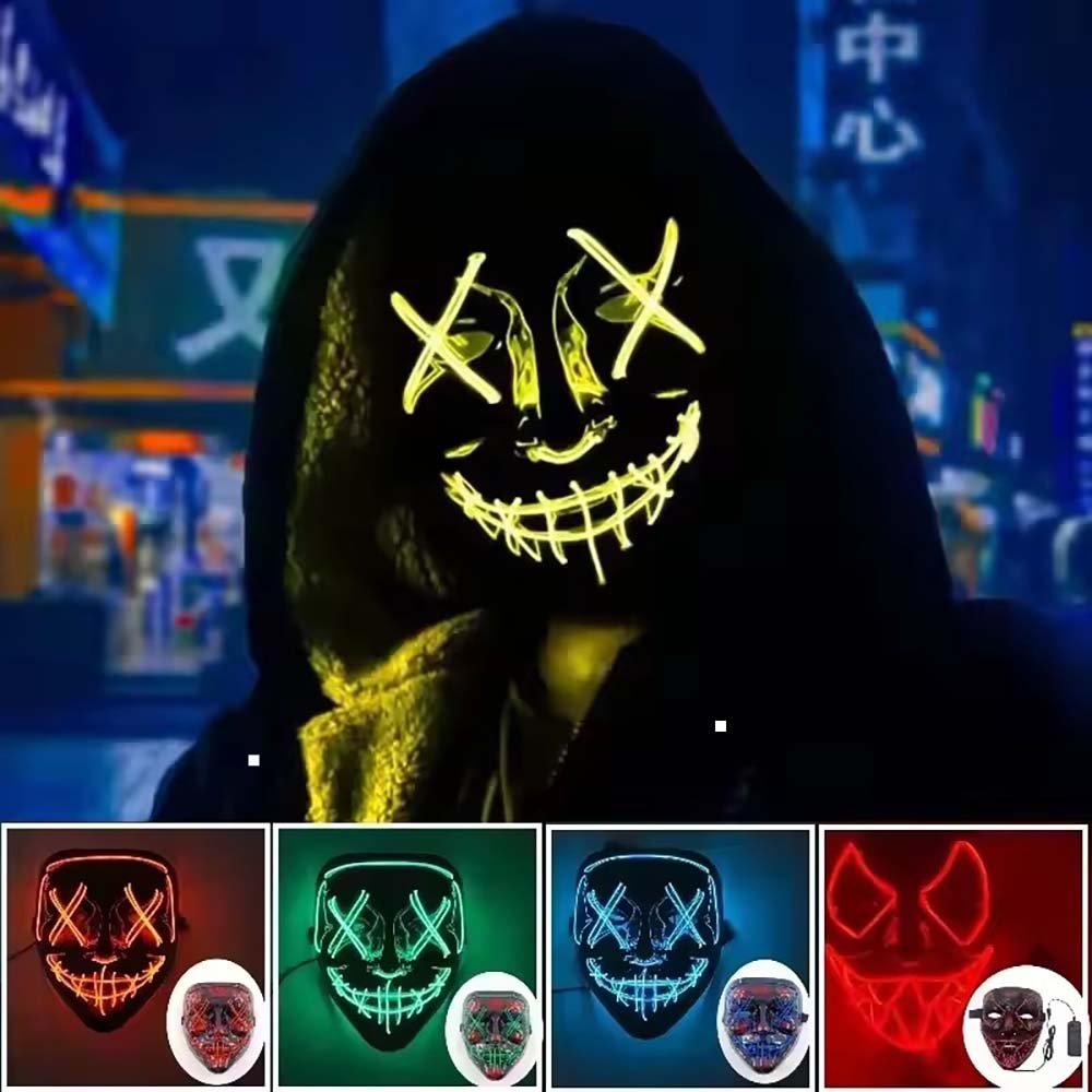 Led Purge Mask Halloween - Kabellose Neon-LED-Purge-Maske, leuchtet im Dunkeln, Cosplay-Horrormaske,