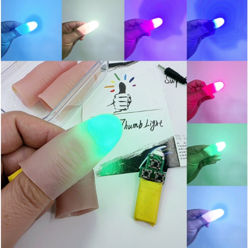 Thumb Tip Magic Trick Set - 7-Farben-Lichtpaar-Set zum Aufladen von brillantem magischem